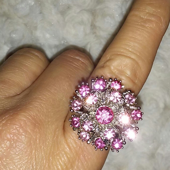 Pink Flower Chezch Crystal Ring - Picture 3 of 7